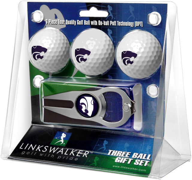 Kansas State Wildcats - 3 Ball Gift Pack with Hat Trick Divot Tool