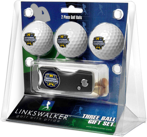 Michigan Wolverines 2023 Champions Regulation Size 3 Golf Ball Gift Pack with Spring Action Divot Tool