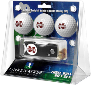 Mississippi State Bulldogs - Spring Action Divot Tool 3 Ball Gift Pack