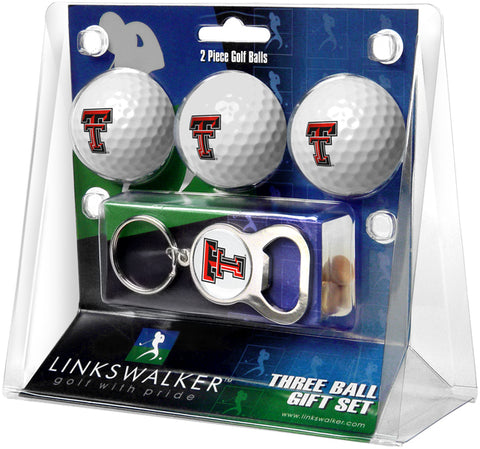 Texas Tech Red Raiders Regulation Size 3 Golf Ball Gift Pack with Keychain Bottle Opener