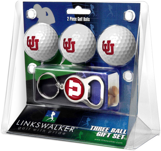 Utah Utes Regulation Size 3 Golf Ball Gift Pack with Keychain Bottle Opener
