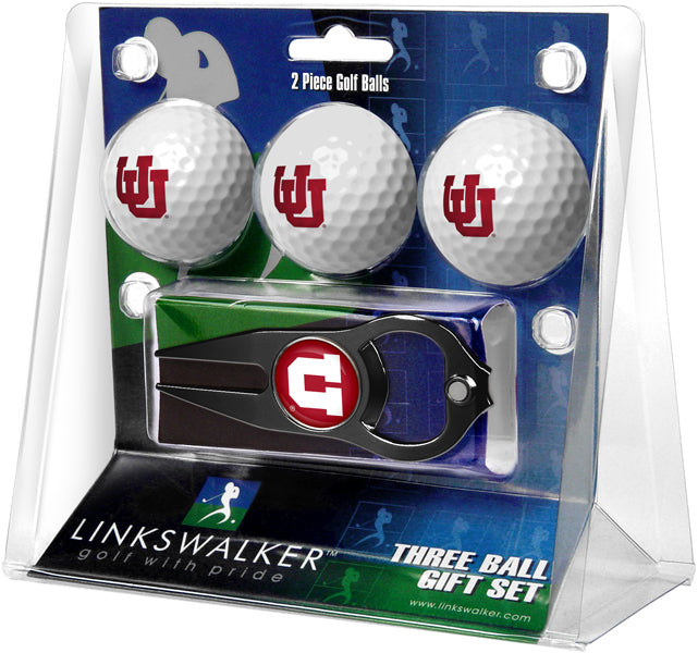 Utah Utes Regulation Size 3 Golf Ball Gift Pack with Hat Trick Divot Tool (Black)