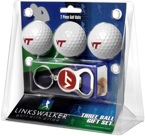 Virginia Tech Hokies Regulation Size 3 Golf Ball Gift Pack with Keychain Bottle Opener