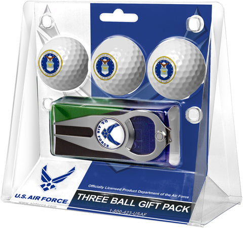 U.S. Air Force Regulation Size 3 Golf Ball Gift Pack with Hat Trick Divot Tool (Silver)