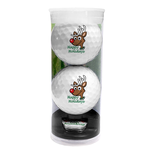 DisplayNest Golf Ball Gift Pack - Happy Holidays Reindeer
