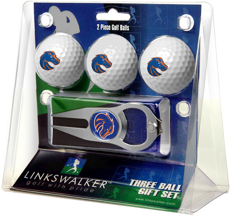 Boise State Broncos Regulation Size 3 Golf Ball Gift Pack with Hat Trick Divot Tool (Silver)