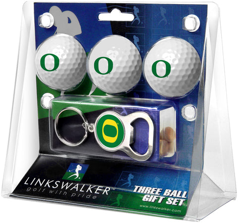 Oregon Ducks Regulation Size 3 Golf Ball Gift Pack with Keychain Bottle Opener