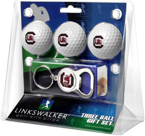 South Carolina Gamecocks Regulation Size 3 Golf Ball Gift Pack with Keychain Bottle Opener