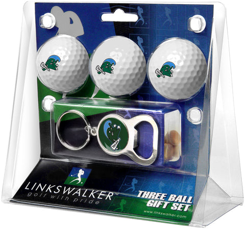 Tulane University Green Wave Regulation Size 3 Golf Ball Gift Pack with Keychain Bottle Opener