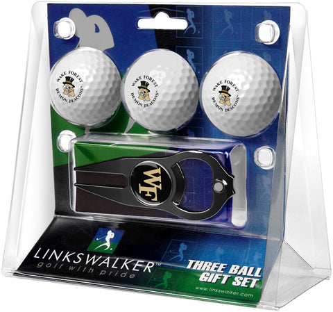 Wake Forest Demon Deacons Regulation Size 3 Golf Ball Gift Pack with Hat Trick Divot Tool (Black)