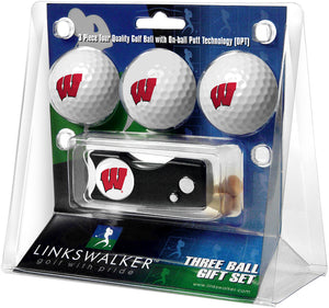 Wisconsin Badgers - Spring Action Divot Tool 3 Ball Gift Pack - Linkswalkerdirect