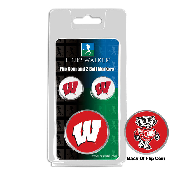 Wisconsin Badgers - Flip Coin and 2 Golf Ball Marker Pack