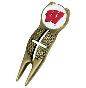 Wisconsin Badgers - Crosshairs Divot Tool  -  Gold - Linkswalkerdirect