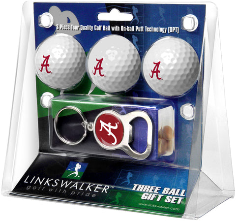 Alabama Crimson Tide - 3 Ball Gift Pack with Key Chain Bottle Opener