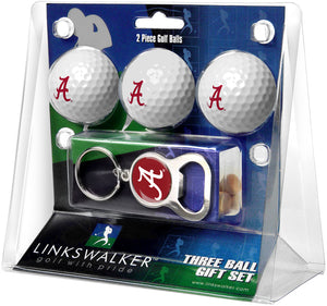 Alabama Crimson Tide Regulation Size 3 Golf Ball Gift Pack with Keychain Bottle Opener