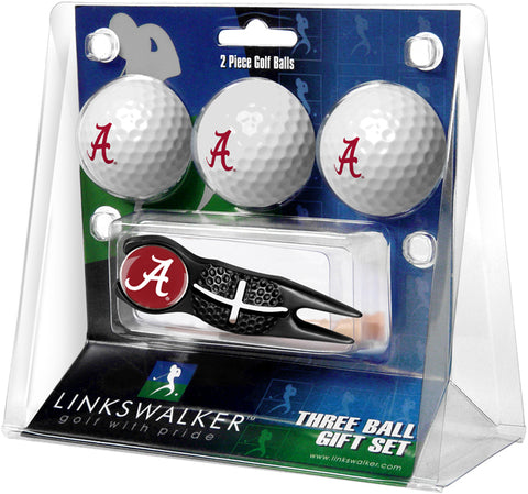 Alabama Crimson Tide Regulation Size 3 Golf Ball Gift Pack with Crosshair Divot Tool (Black)