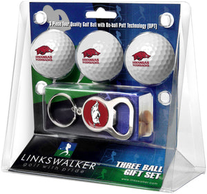 Arkansas Razorbacks - 3 Ball Gift Pack with Key Chain Bottle Opener