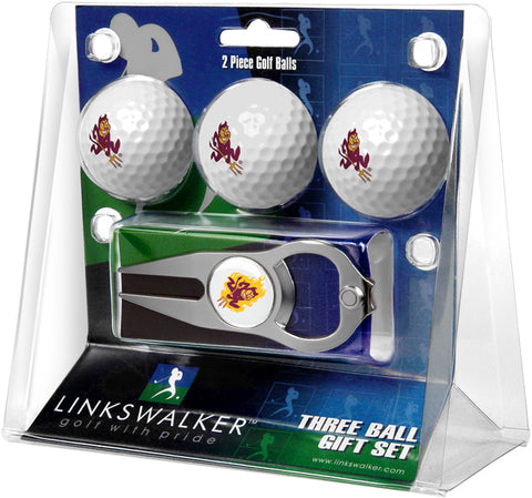 Arizona State Sun Devils Regulation Size 3 Golf Ball Gift Pack with Hat Trick Divot Tool (Silver)