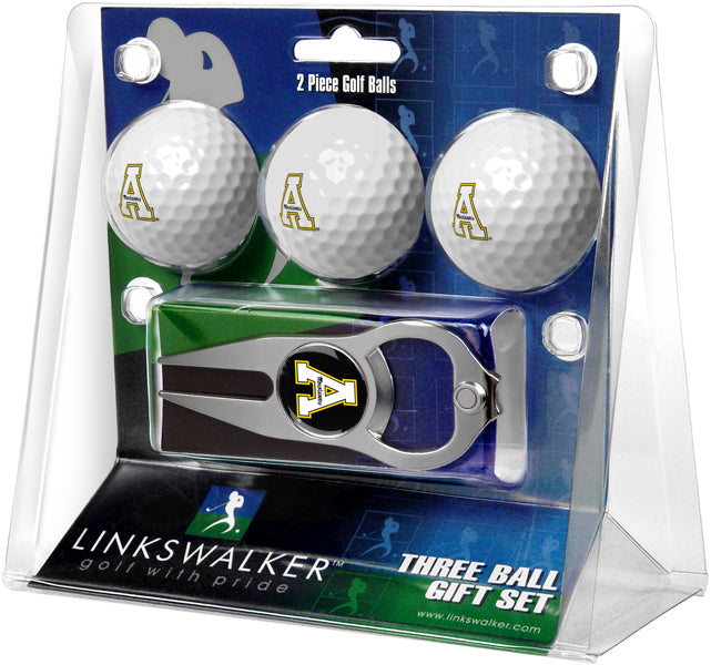 Appalachian State Mountaineers Regulation Size 3 Golf Ball Gift Pack with Hat Trick Divot Tool (Silver)