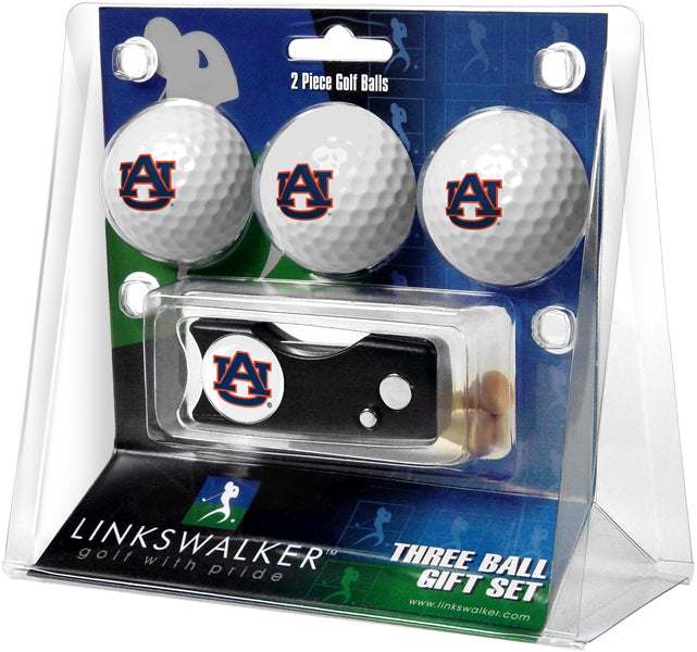 Auburn Tigers Regulation Size 3 Golf Ball Gift Pack with Spring Action Divot Tool