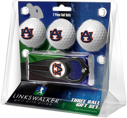 Auburn Tigers Regulation Size 3 Golf Ball Gift Pack with Hat Trick Divot Tool (Black)