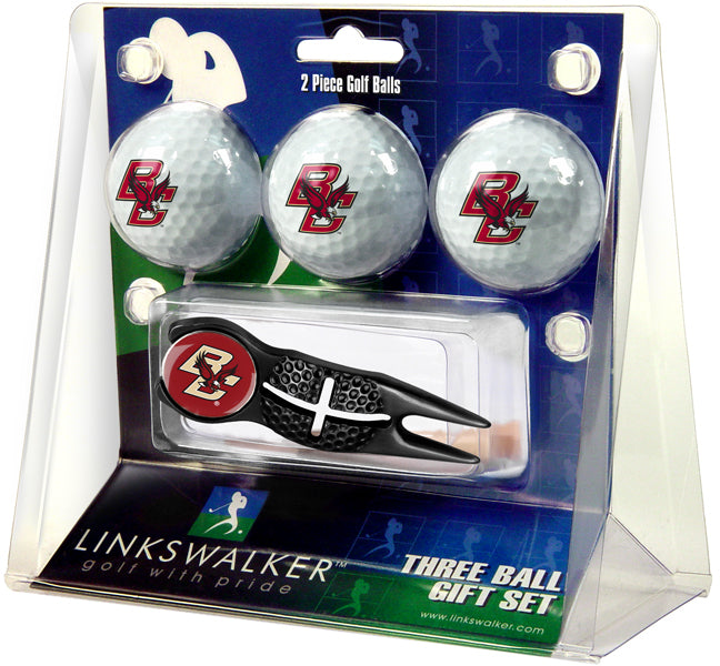 Boston College Eagles Regulation Size 3 Golf Ball Gift Pack with Crosshair Divot Tool (Black)