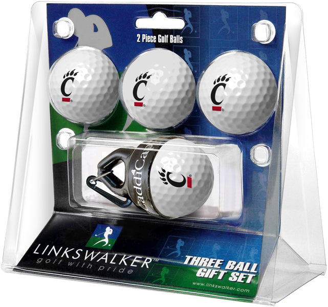Cincinnati Bearcats Regulation Size 4 Golf Ball Gift Pack + CaddiCap Holder
