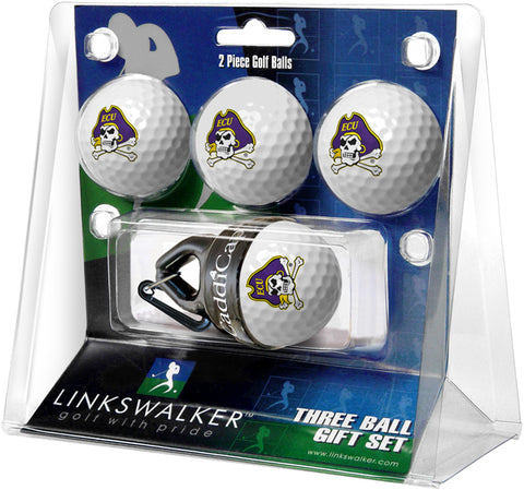 East Carolina Pirates Regulation Size 4 Golf Ball Gift Pack + CaddiCap Holder