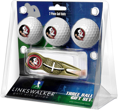 Florida State Seminoles Regulation Size 3 Golf Ball Gift Pack with Crosshair Divot Tool (Gold)