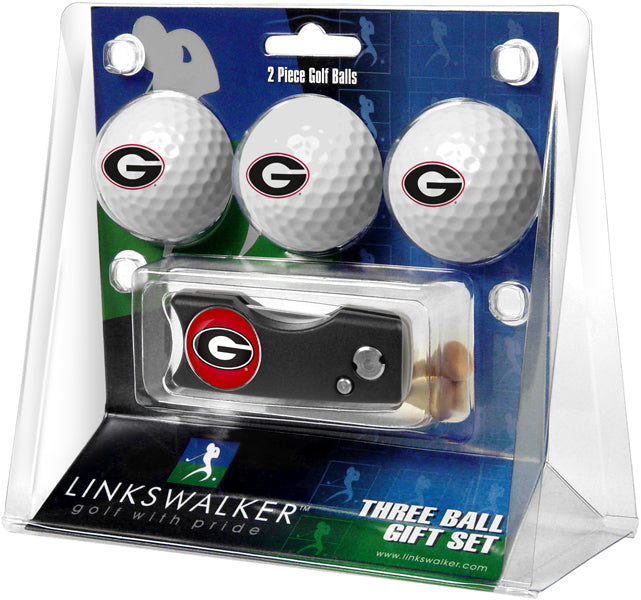 Georgia Bulldogs Regulation Size 3 Golf Ball Gift Pack with Spring Action Divot Tool