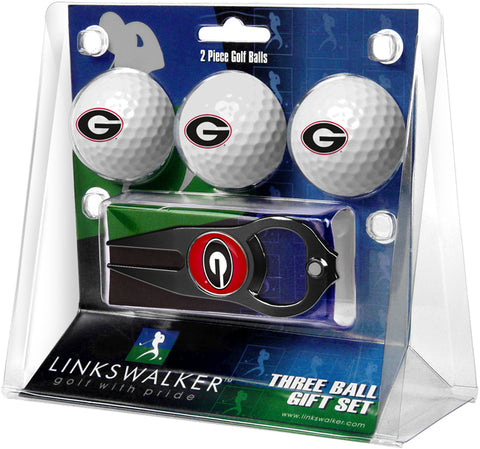 Georgia Bulldogs Regulation Size 3 Golf Ball Gift Pack with Hat Trick Divot Tool (Black)