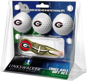 Georgia Bulldogs - Gold Crosshair Divot Tool 3 Ball Gift Pack