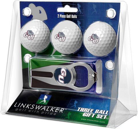 Gonzaga Bulldogs Regulation Size 3 Golf Ball Gift Pack with Hat Trick Divot Tool (Silver)