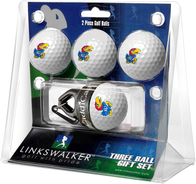 Kansas Jayhawks Regulation Size 4 Golf Ball Gift Pack + CaddiCap Holder