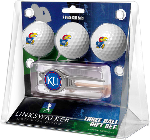 Kansas Jayhawks Regulation Size 3 Golf Ball Gift Pack with Kool Divot Tool