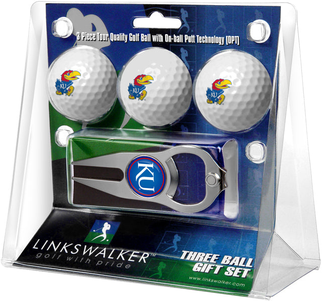 Kansas Jayhawk - 3 Ball Gift Pack with Hat Trick Divot Tool