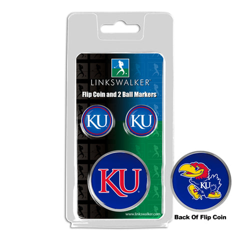 Kansas Jayhawk - Flip Coin and 2 Golf Ball Marker Pack