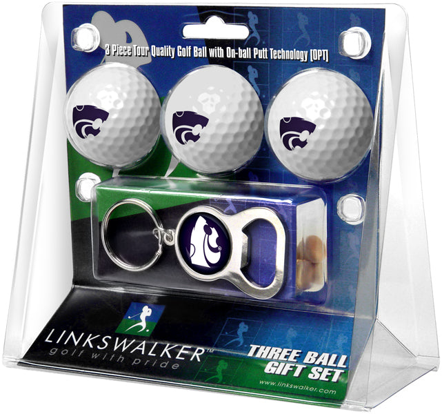 Kansas State Wildcats - 3 Ball Gift Pack with Key Chain Bottle Opener