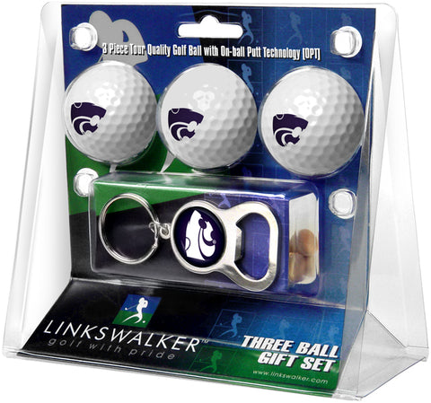 Kansas State Wildcats - 3 Ball Gift Pack with Key Chain Bottle Opener