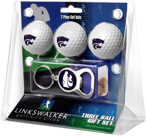 Kansas State Wildcats Regulation Size 3 Golf Ball Gift Pack with Keychain Bottle Opener