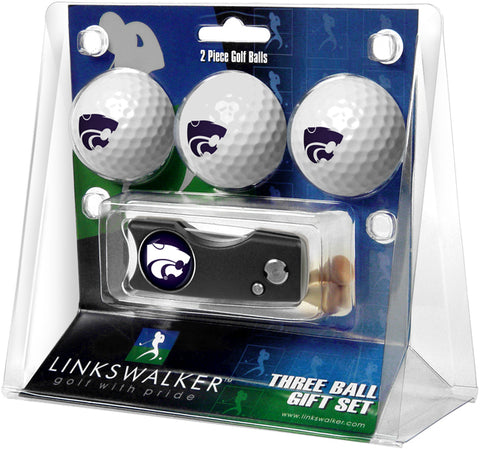 Kansas State Wildcats Regulation Size 3 Golf Ball Gift Pack with Spring Action Divot Tool