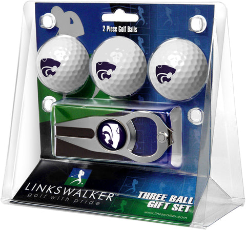 Kansas State Wildcats Regulation Size 3 Golf Ball Gift Pack with Hat Trick Divot Tool (Silver)
