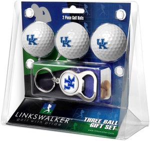 Kentucky Wildcats Regulation Size 3 Golf Ball Gift Pack with Keychain Bottle Opener