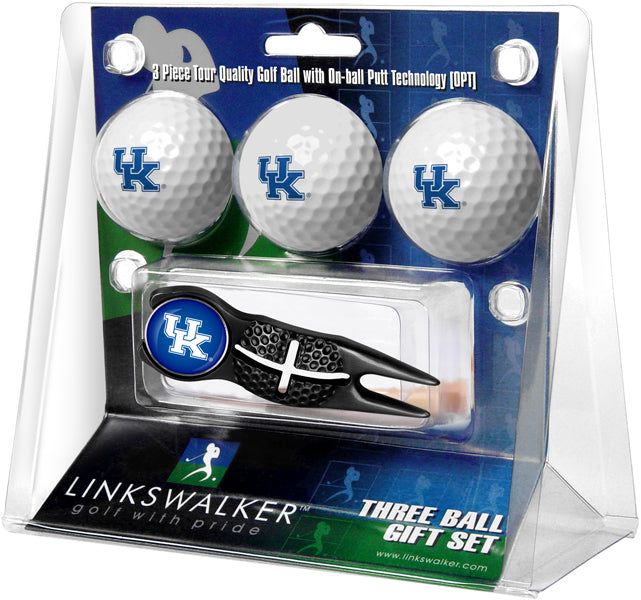 Kentucky Wildcats - Black Crosshair Divot Tool 3 Ball Gift Pack