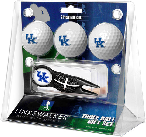 Kentucky Wildcats Regulation Size 3 Golf Ball Gift Pack with Crosshair Divot Tool (Black)