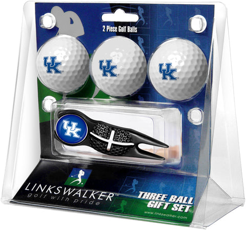 Kentucky Wildcats Regulation Size 3 Golf Ball Gift Pack with Crosshair Divot Tool (Black)