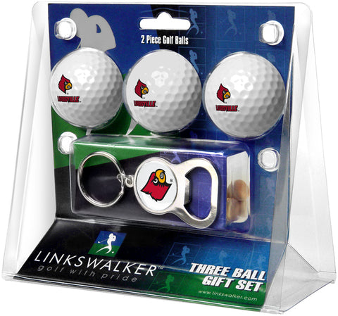 Louisville Cardinals Regulation Size 3 Golf Ball Gift Pack with Keychain Bottle Opener