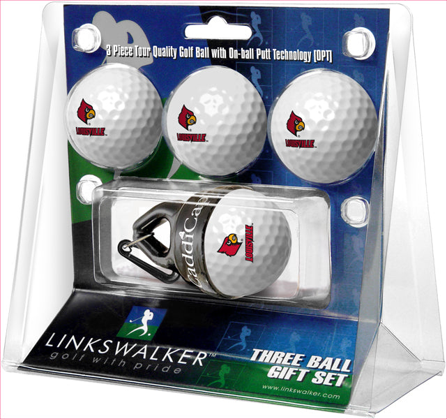 Louisville Cardinals 4 Golf Ball Gift Pack with CaddiCap Ball Holder