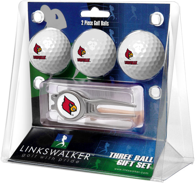 Louisville Cardinals Regulation Size 3 Golf Ball Gift Pack with Kool Divot Tool