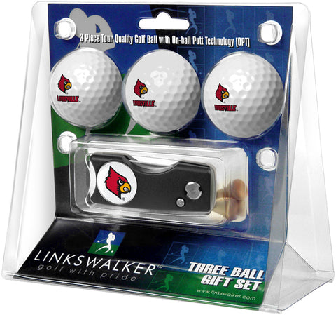 Louisville Cardinals - Spring Action Divot Tool 3 Ball Gift Pack